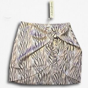 For Love & Lemons Tiger Print Knot Front Mini Skirt Pastel Animal Wrap Tulip Hem